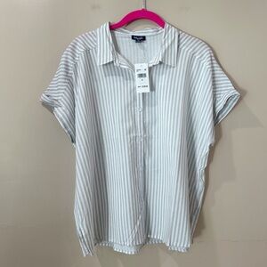 NWT Splendid Grey White Striped Popover ButtonShirt Top Blouse Women M